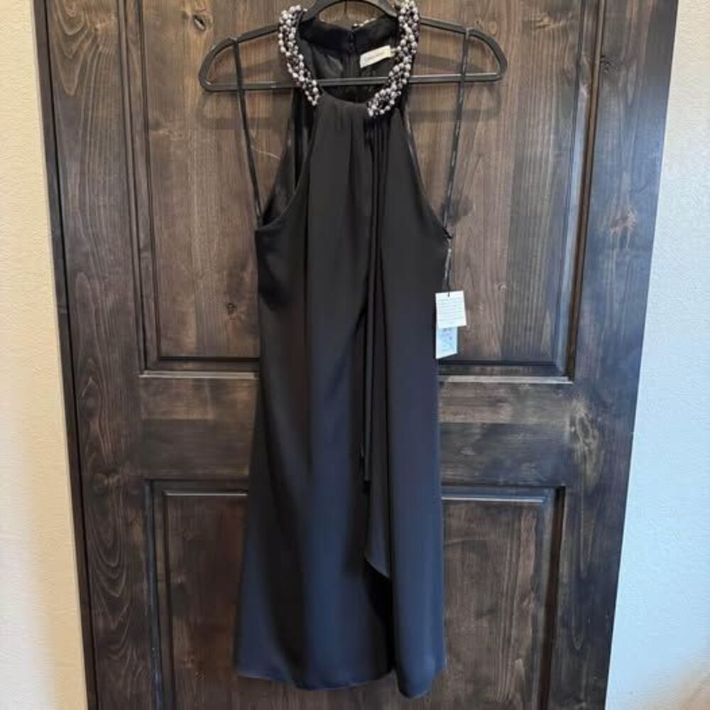 Calvin Klein Sleeveless Halter Beaded Neck Draped Dress Size 10